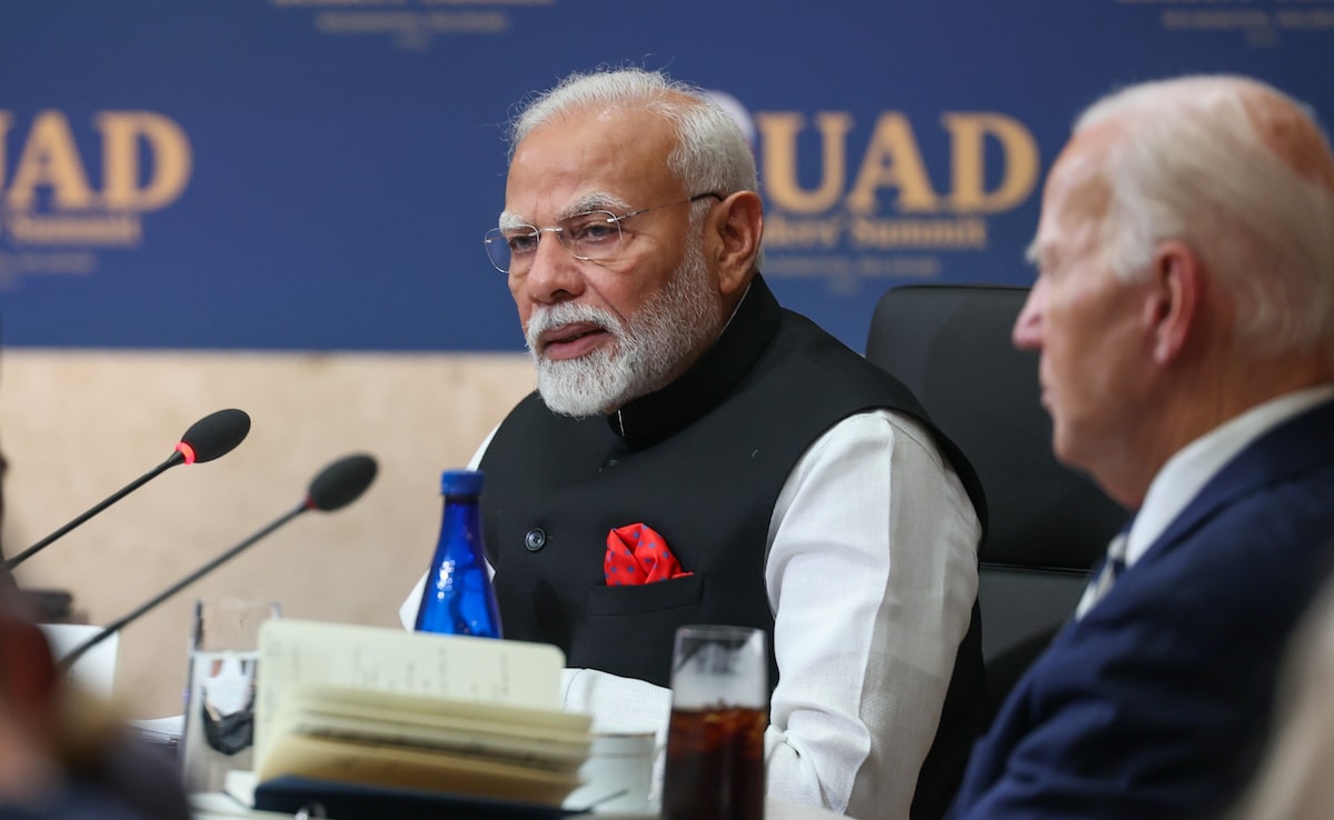 Perdana Menteri Narendra Modi berpidato saat Presiden AS Joe Biden menyaksikan KTT Pemimpin Quad Perdana Menteri Narendra Modi berpidato saat Presiden AS Joe Biden menyaksikan KTT Pemimpin Quad